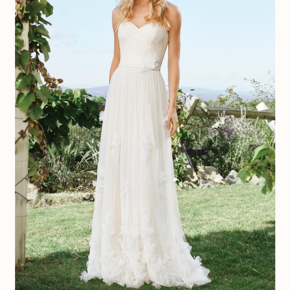 Lillian West 6428 ivory strapless organza dress